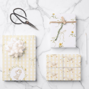 Dwaas Ganz Geel Gingham wilde bloem Baby Shower Inpakpapier Vel