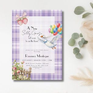 Dwaas Ganz Paarse Gingham Ballonnen Baby Shower Kaart