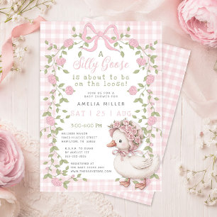 Dwaas Ganzen Avontuur Roze Gingham Baby Shower Kaart