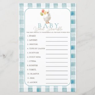 Dwaas Ganzen Blauw Gingham Jongens Baby Woord Door
