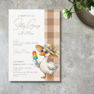 Dwaas Ganzen Bruine Gingham Hoed Ijs Baby Shower Kaart