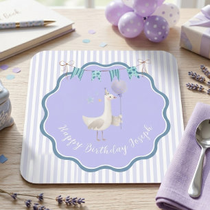 Dwaas Ganzen Eerste Verjaardag Lavendel Jongens Fe Kartonnen Onderzetters