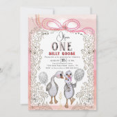 Dwaas Ganzen Familie Roze & Strik 1e Verjaardag Kaart (Voorkant)