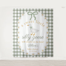Dwaas Ganzen Groen Gingham Baby Shower Achtergrond