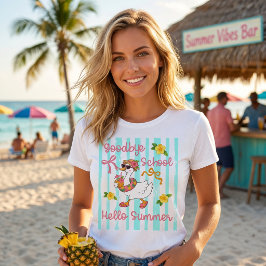 Dwaas Ganzen Hallo Zomer Feest Strepen T-Shirt 