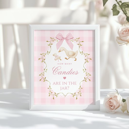 Dwaas Ganzen Hoeveel snoepjes Roze Gingham Strik Poster