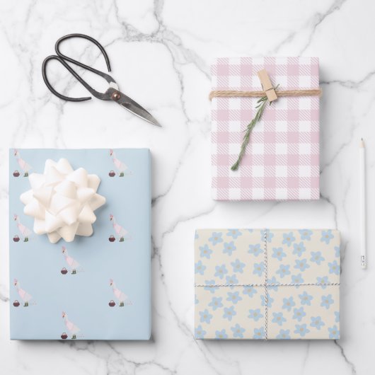 Dwaas ganzen Inpakpapier Plat Vel Set van 3 (Voorkant)