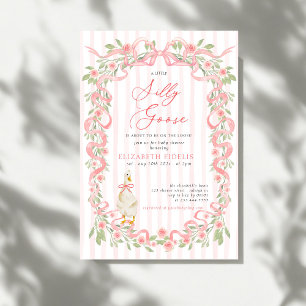 Dwaas Ganzen Roze Strik Bloemrozen Baby Shower Kaart