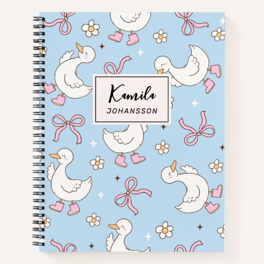 Dwaas Ganzen Roze Strik Coquette Aangepaste Script Notitieboek (Voorkant)