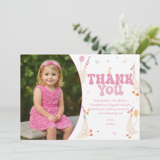 Dwaas Ganzen Verjaardag Bedankt Kaart Meisje Roze (Staand voorkant)