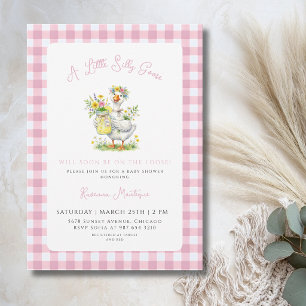 Dwaas Ganzenbloem Roze Gingham Baby Shower Kaart