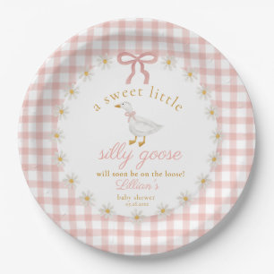 Dwaas Ganzencottagecore Roze Gingham Babyshower Papieren Bordje