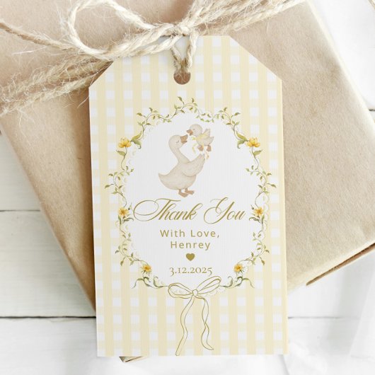 Dwaas Ganzengingham Kinderen Verjaardag Lente Beda Cadeaulabel