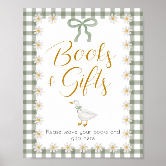 Dwaas Ganzengroen Gingham-babyshower Cadeautafel Poster (Voorkant)