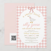 Dwaas Ganzenroze Gingham Baby Shower QR Code Kaart (Voorkant / Achterkant)