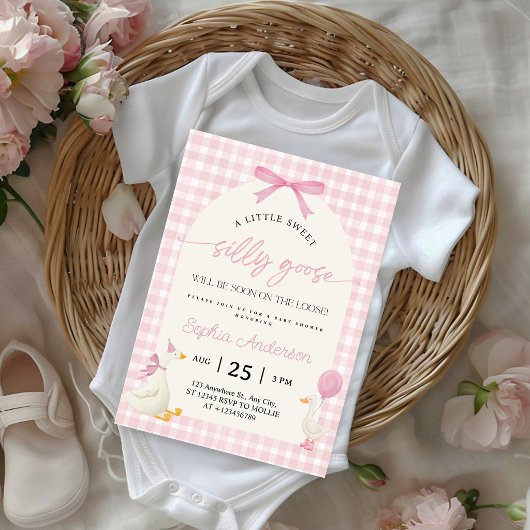 Dwaas Ganzeroze Gingham Babyfeestje Kaart