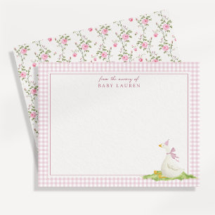Dwaas Ganzeroze Gingham Babykamer Notitiekaart Kaart