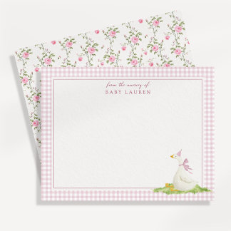 Dwaas Ganzeroze Gingham Babykamer Notitiekaart Kaart