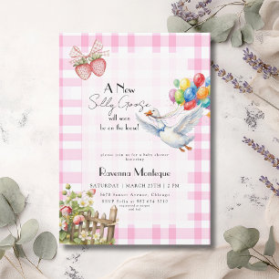 Dwaas Ganzeroze Gingham Ballonnen Baby Shower Kaart