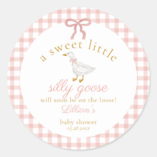 Dwaas Ganzeroze Gingham Cottagecore Baby Shower Ronde Sticker
