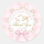 Dwaas Ganzeroze Gingham Strik Babyshower Bedankt Ronde Sticker (Voorkant)