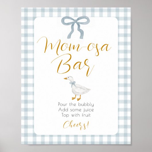Dwaas Ganzje Blauwe Gingham Baby Borrel Mimosa Bor Poster (Voorkant)