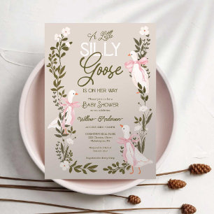 Dwaas Ganzje Roze Strik Meisje Baby Shower Kaart