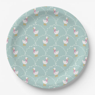 Dwaas Ganzje Schattig Eend Patroon Blauw Kinderfee Papieren Bordje