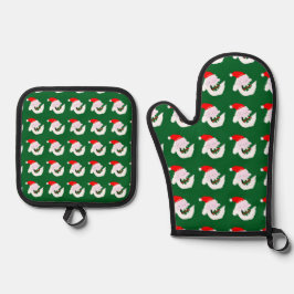 Dwaas grappig kerstman cartoon gezicht  ovenwant & pannenlap set