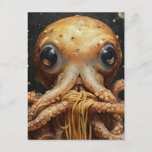 Dwaas Grappige Octopus Die Spaghetti Eet Ansichtka Briefkaart