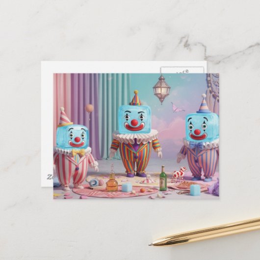 Dwaas ijsblok clowns briefkaart (Voorkant / Achterkant in situ)