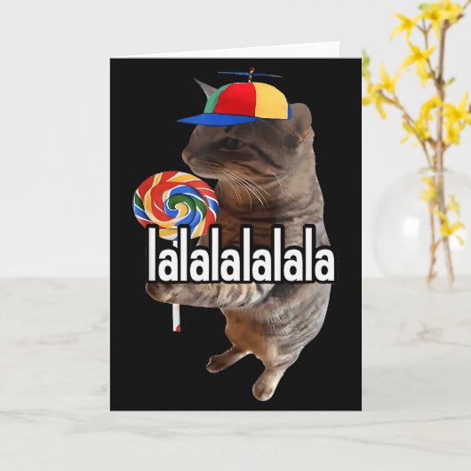 Dwaas kat met lolly meme kaart (Gele Bloem)