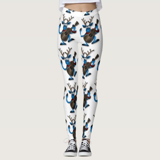 Dwaas Kerst Rendier met Gitaar Leggings (Voorkant)