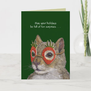 Dwaas kerstkaart met eekhoorn en piepkuiken feestdagen kaart