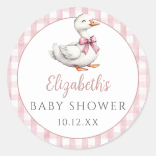 Dwaas Klein Ganz Roze Gingham Baby Shower Ronde Sticker