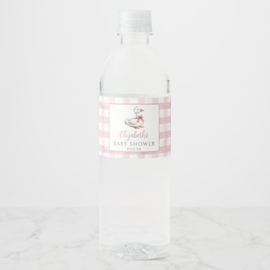 Dwaas Klein Ganzeroze Gingham Baby Shower Waterfles Etiket (Voorkant)