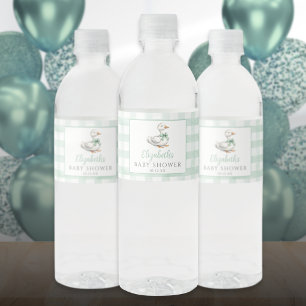 Dwaas Kleine Gans Gingham Baby Shower Waterfles Etiket