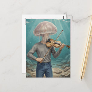 Dwaas kwal persoon die muziek maakt in de zee briefkaart