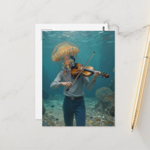 Dwaas kwal persoon maakt muziek in de zee briefkaart