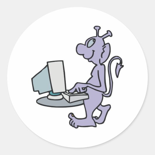 dwaas paarse computer buitenaards monster ronde sticker (Voorkant)