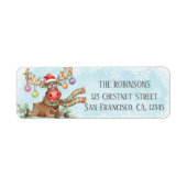 Dwaas Rendier Kerstverlichting Retouradres Etiket (Voorkant)