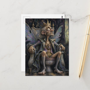 Dwaas Surrealistisch Feeënkoning op Zijn Porselein Briefkaart