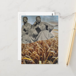 Dwaas zingende vrouwen in een tarweveld collage briefkaart
