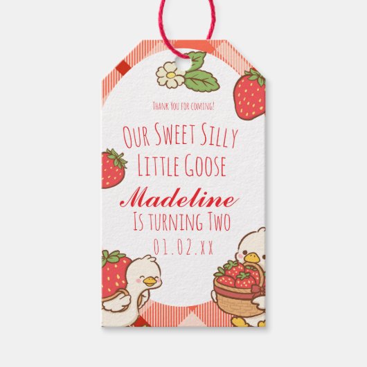 Dwaas Zoete Gans Aardbeien Verjaardag Cadeaulabel (Voorkant)