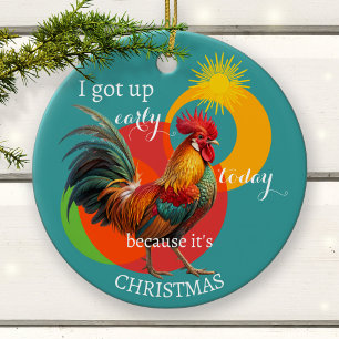 Dwaas Zonnig Grappig Kleurrijke Haan Kerstmis  Keramisch Ornament