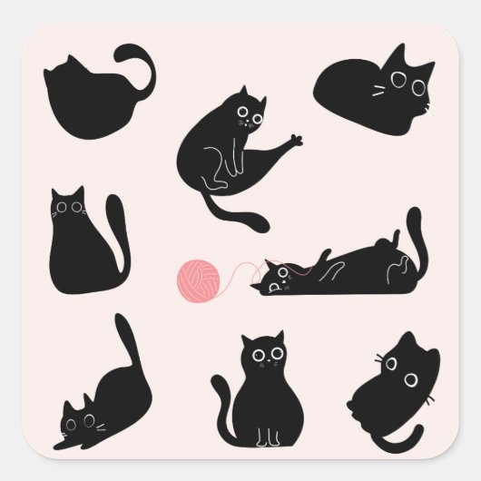 Dwaas Zwarte Katten Vierkante Sticker (Voorkant)
