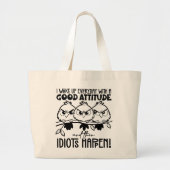 Dwaasheden Gebeuren Funny Bird Quote Cadeaus Grote Tote Bag (Voorkant)