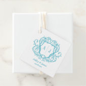 Dwalende Roos Turquoise Monogram Wapen Huwelijk Bedankjes Labels (In situ)