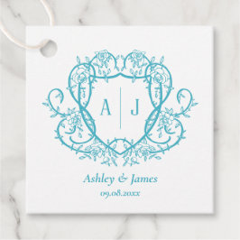 Dwalende Roos Turquoise Monogram Wapen Huwelijk Bedankjes Labels