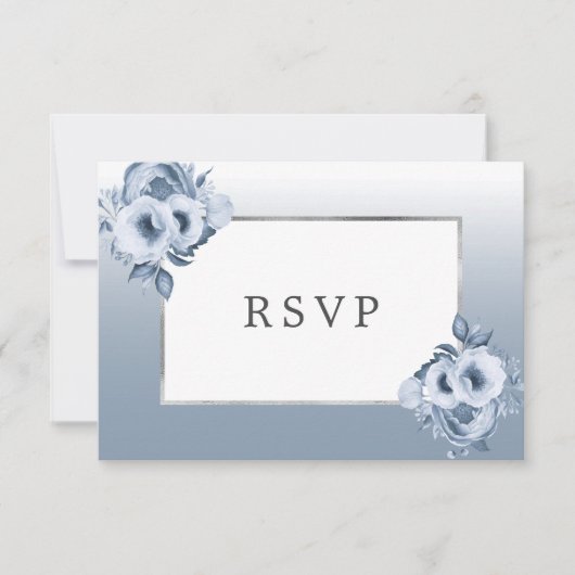 Dwangblauwe bloemkolen, kic Silver RSVP Kaartje (Voorkant)